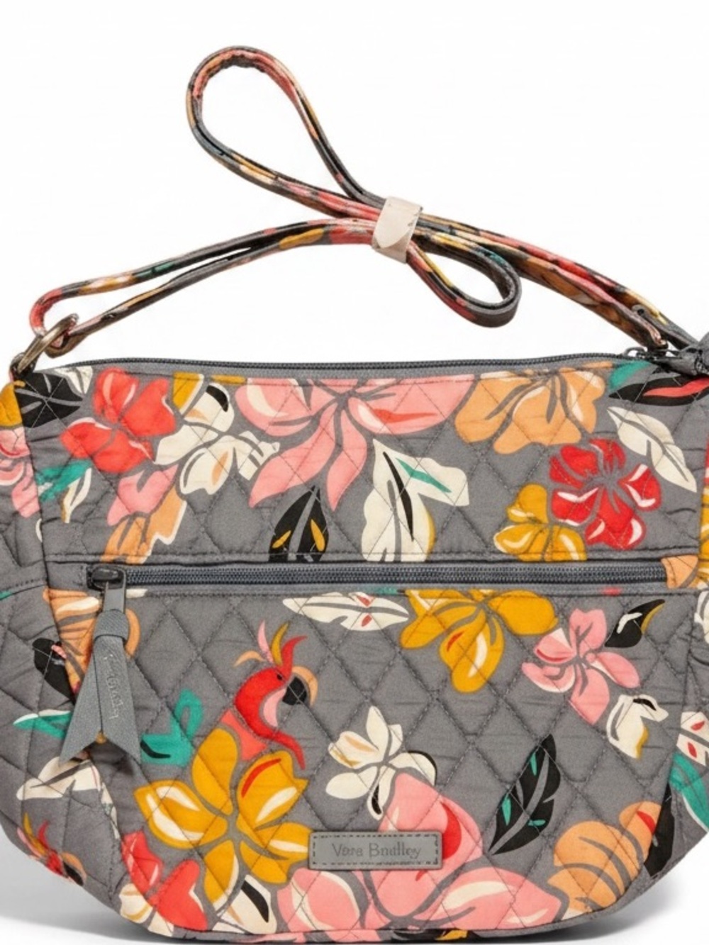 Vera Bradley Go ahead Gray Floral Quilted Crossbody Bag